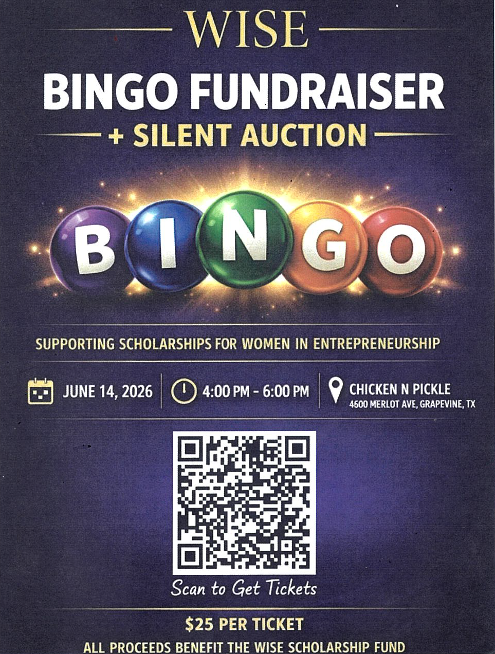 WISE Bingo Fundraiser + Silent Auction Flyer