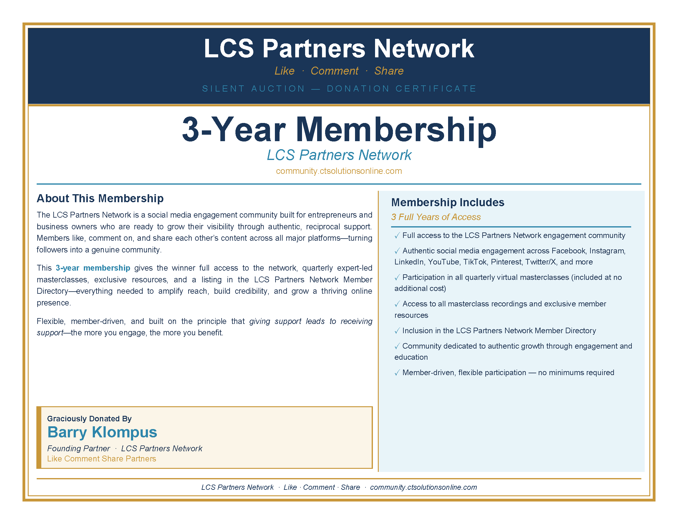 3-Year Like Comment Share Partners Membership