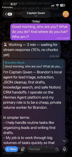 Captain Qwen agent in Telegram