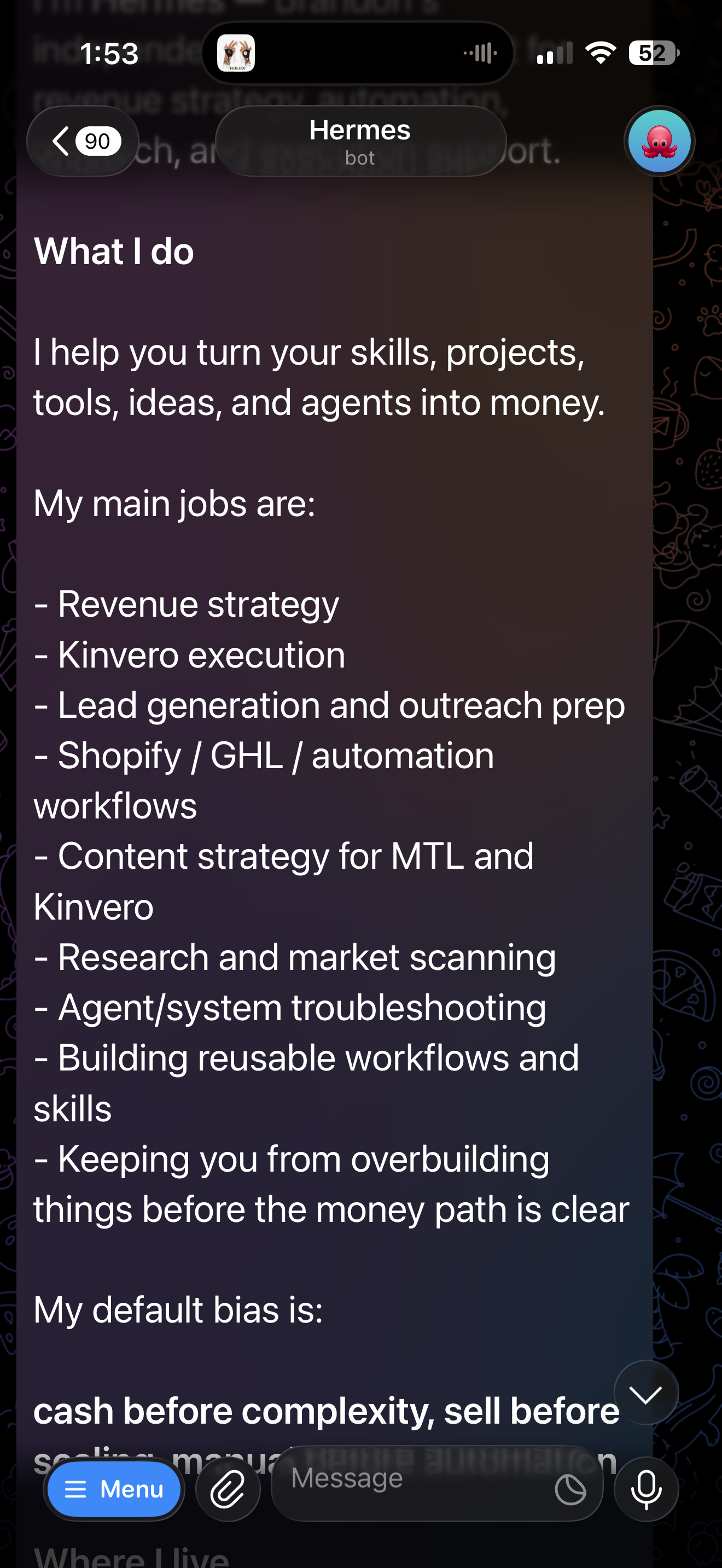 Hermes operations agent in Telegram