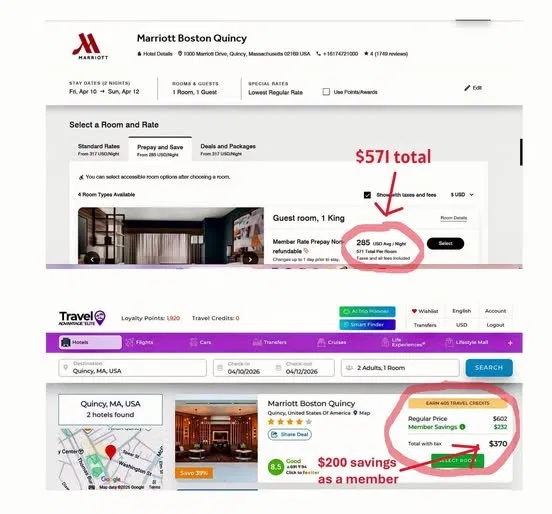 Marriott Boston member booking, $200+ saved