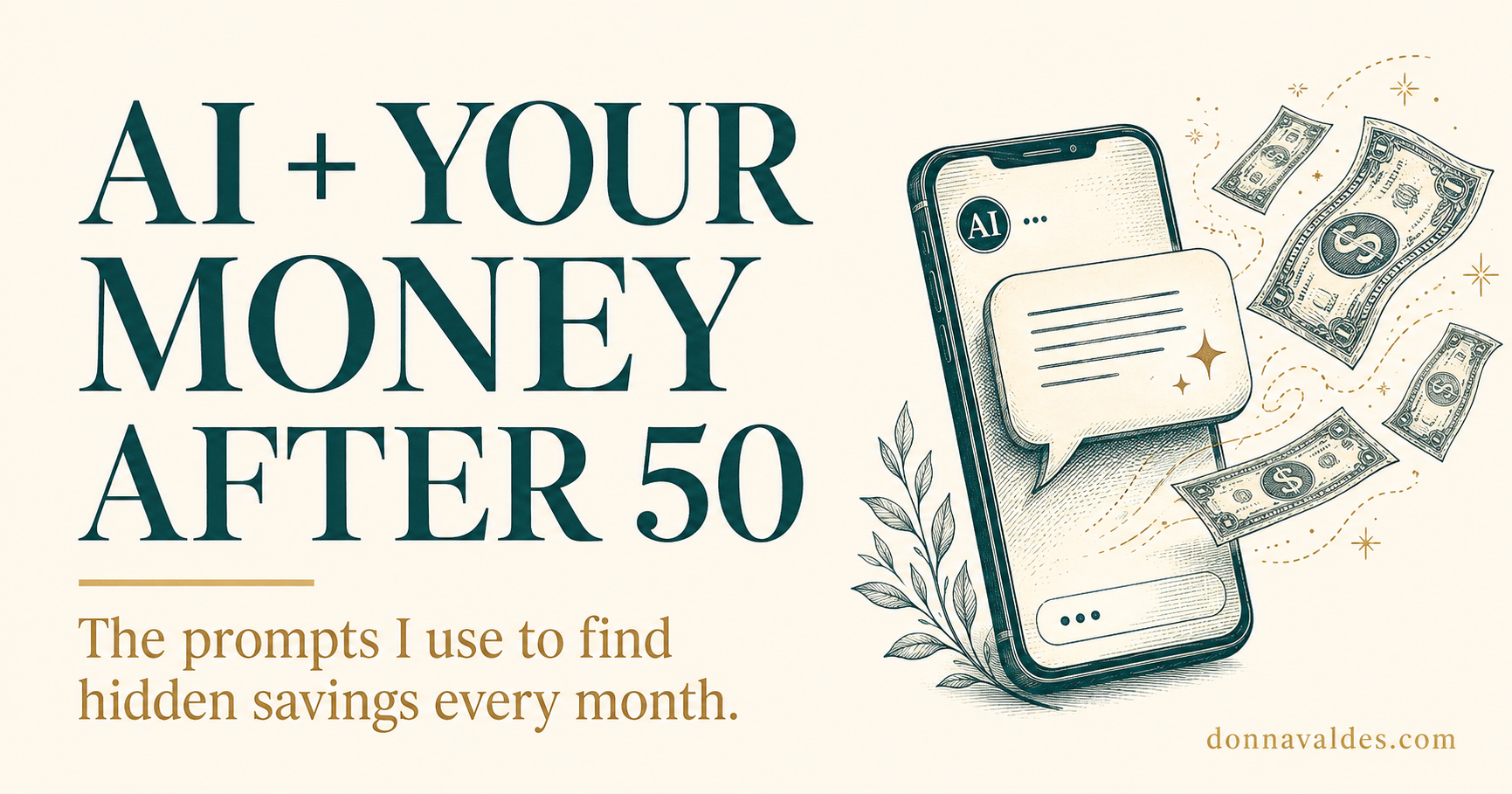 Blog header showing chat bubble illustration next to headline about using AI to find hidden savings after 50.