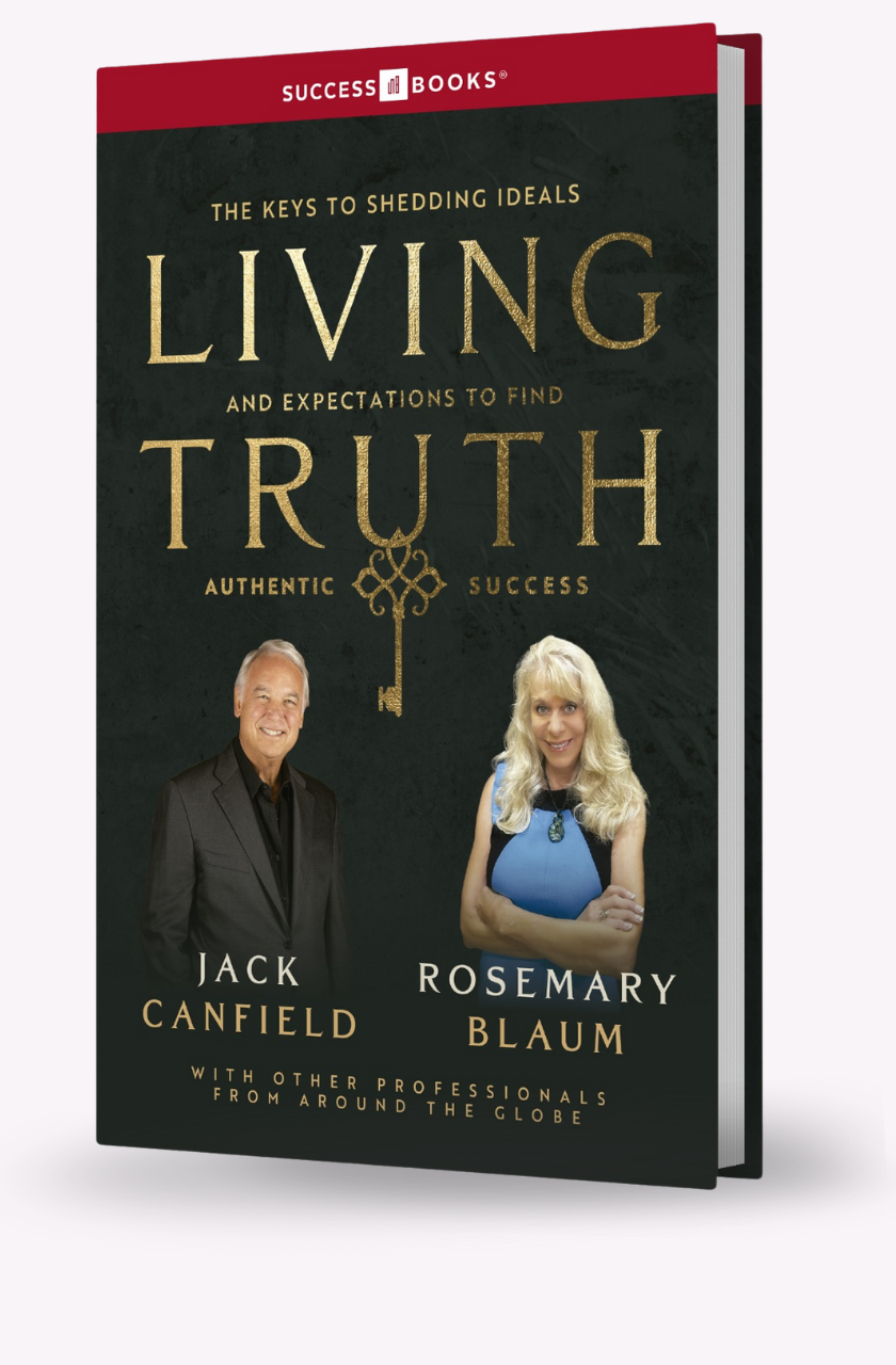 Book cover mockup for 'Living Truth' featuring elegant serif title text, warm cream and lavender tones, subtle gold accents, centered composition.