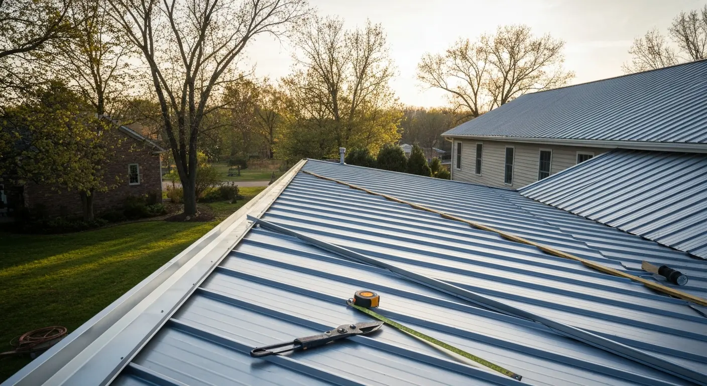 Metal roof installation on residential home