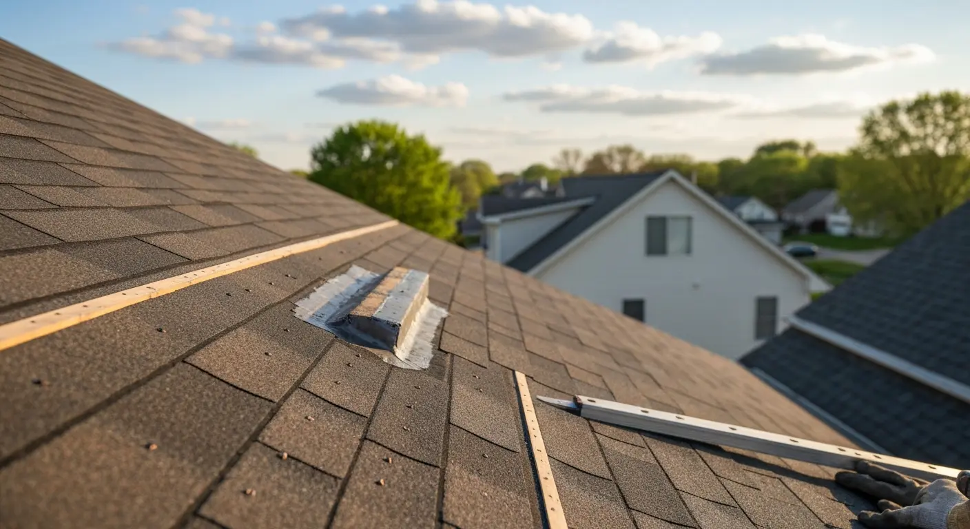 New roof installation shingles and flashing
