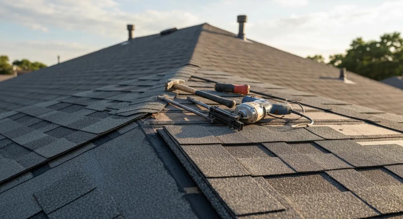 Roof repair work on a residential home