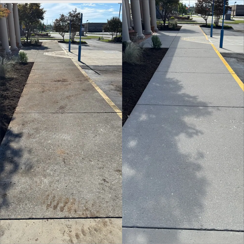 Vortex Exterior Washing Commercial Sidewalk Cleaning before and after