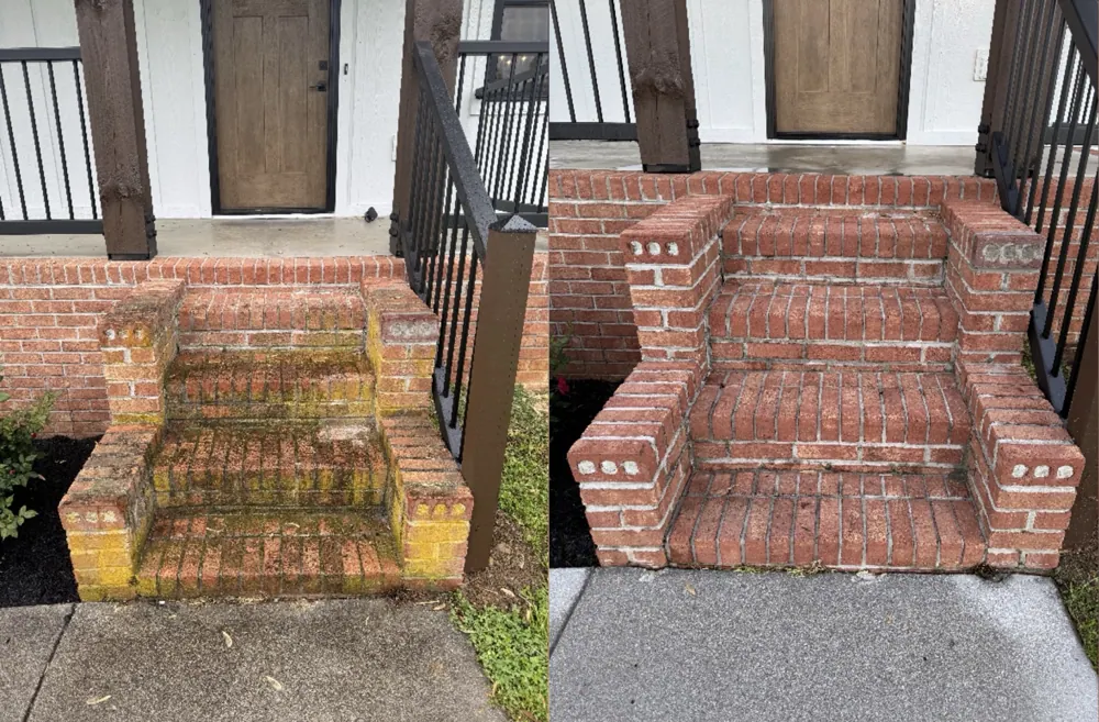 Vortex Exterior Washing before and after: Brick Step Cleaning