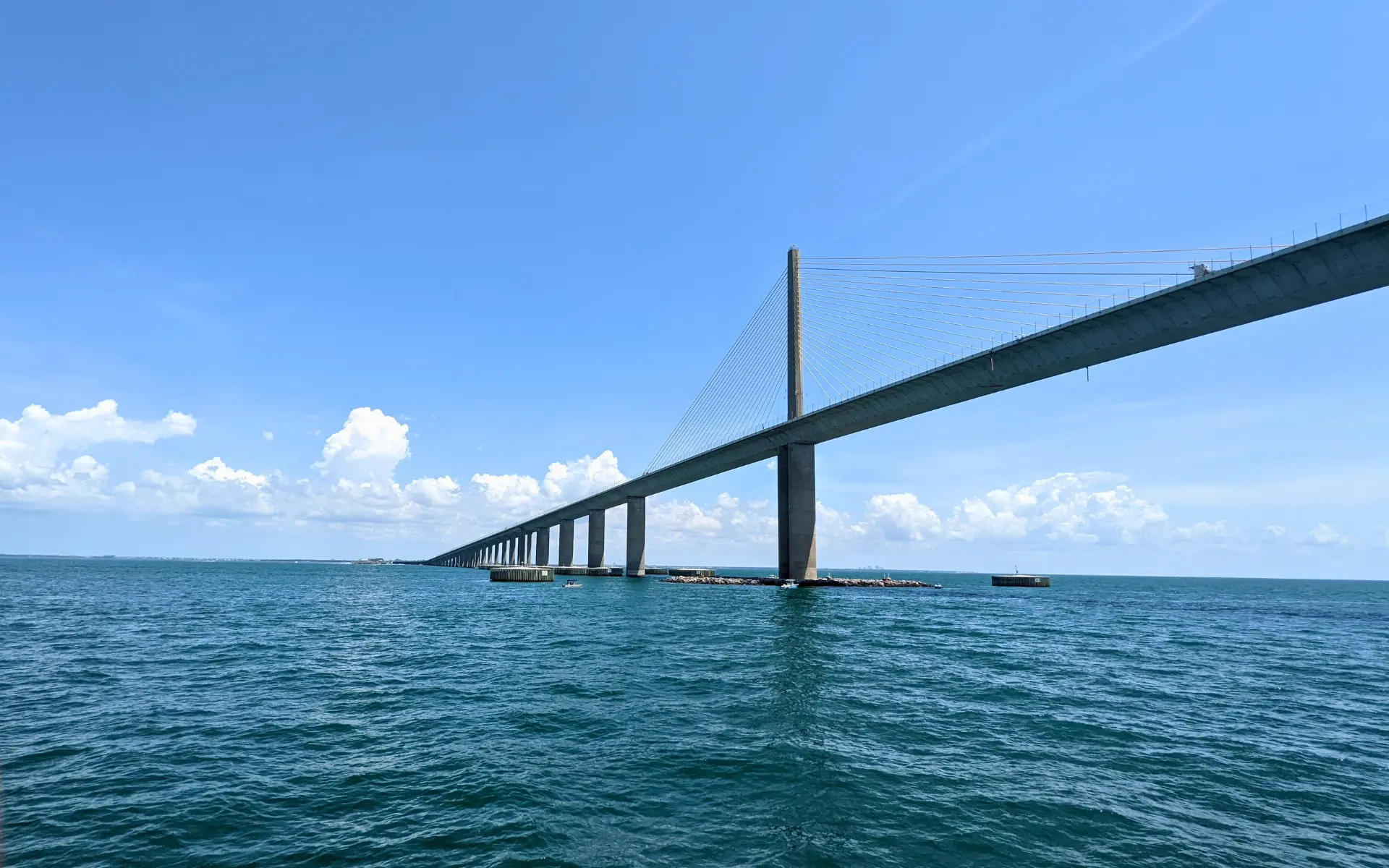 The Pelican Boat Tour to Egmont Key includes traveling under the Skyway Bridge