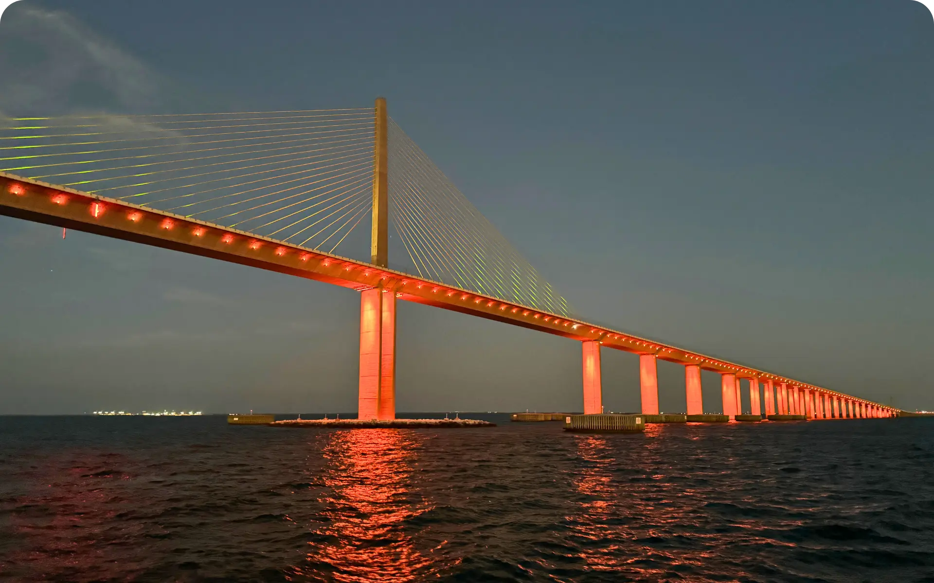 Skyway Bridge Light Show at Night in St Pete