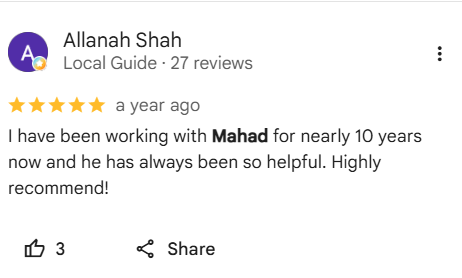 Client review of Mahad Mohamed and Tax Partners, number 8