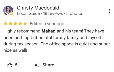 Client review of Mahad Mohamed and Tax Partners, number 6