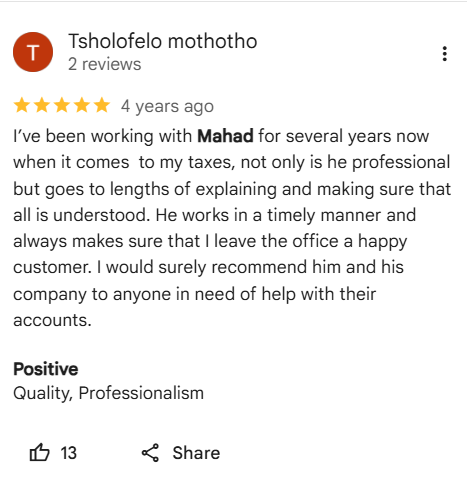 Client review of Mahad Mohamed and Tax Partners, number 20