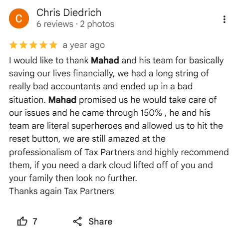 Client review of Mahad Mohamed and Tax Partners, number 12