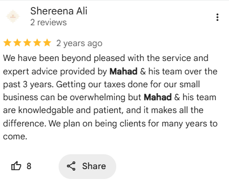 Client review of Mahad Mohamed and Tax Partners, number 19