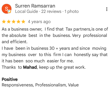 Client review of Mahad Mohamed and Tax Partners, number 15