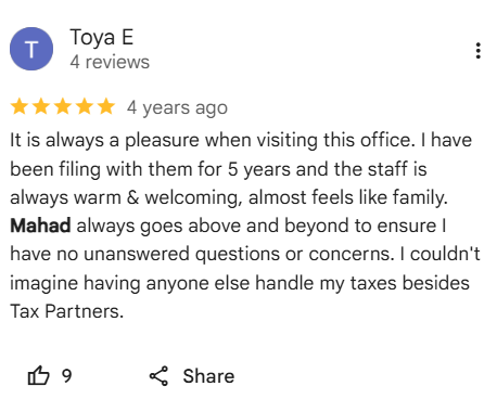 Client review of Mahad Mohamed and Tax Partners, number 18