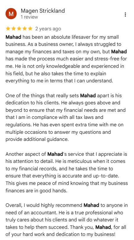 Client review of Mahad Mohamed and Tax Partners, number 23