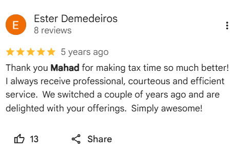 Client review of Mahad Mohamed and Tax Partners, number 16
