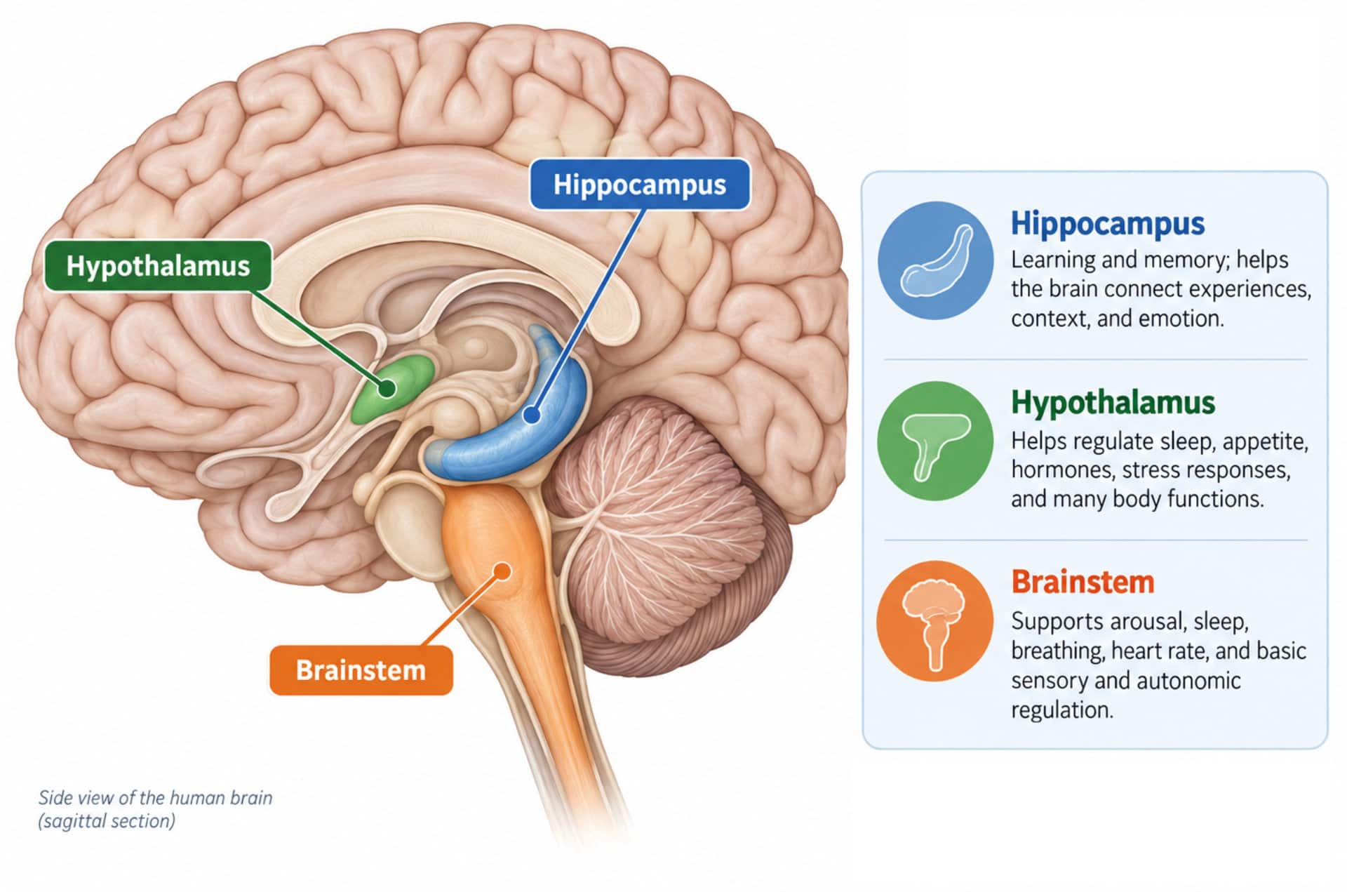 hippocampus, hypothalamus, brainstem hippocampus, hypothalamus, brainstem