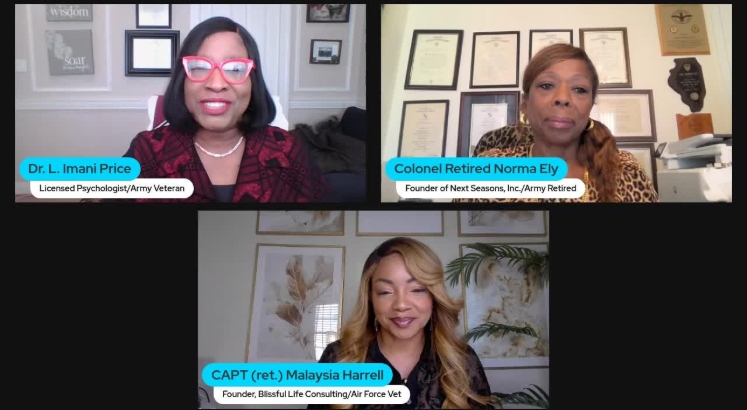 Dr. Imani Price with Colonel Norma Ely and Captain Malaysia Harrell