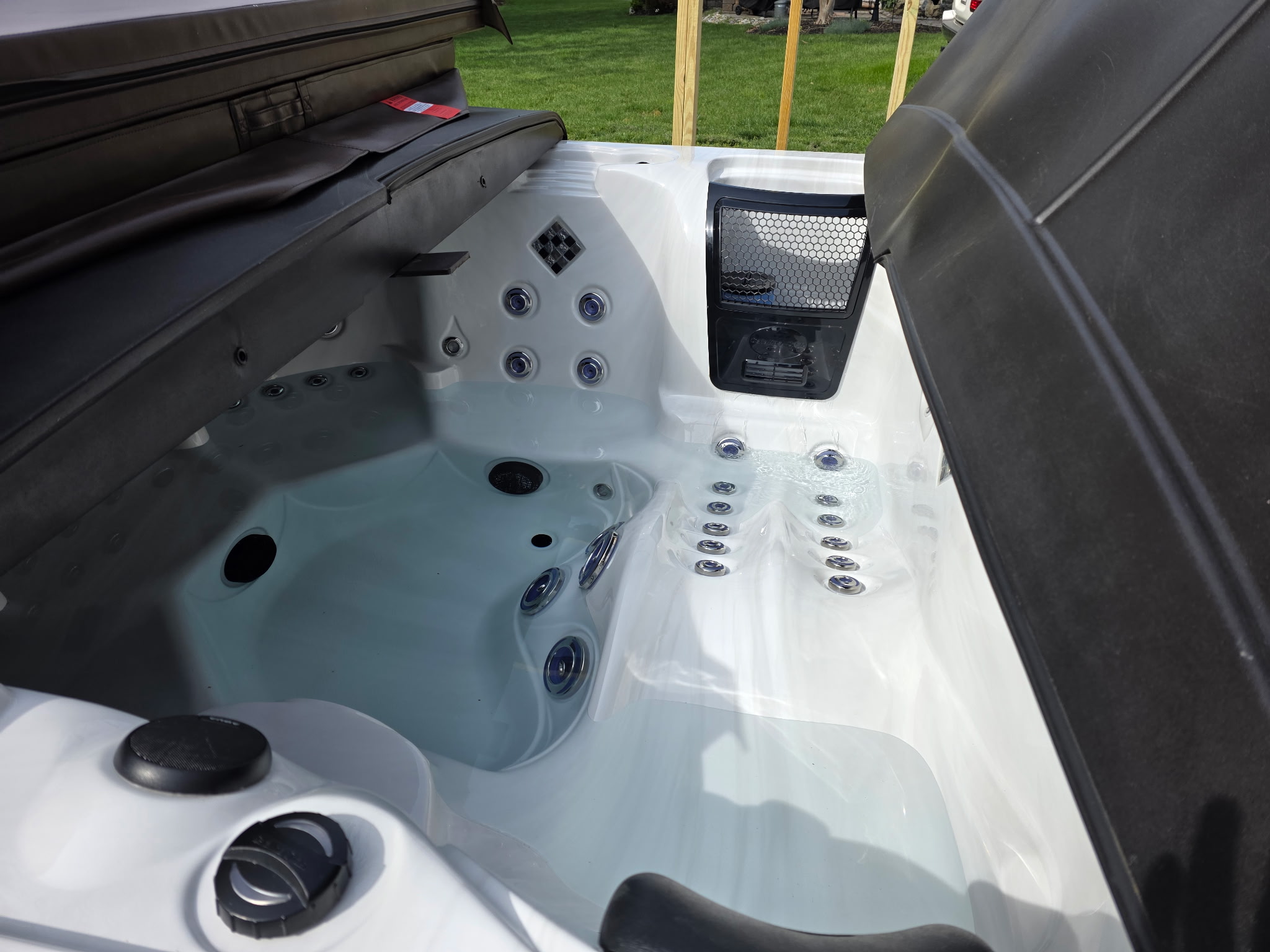 Interior detail of the whirlpool spa showing hydrotherapy jets
