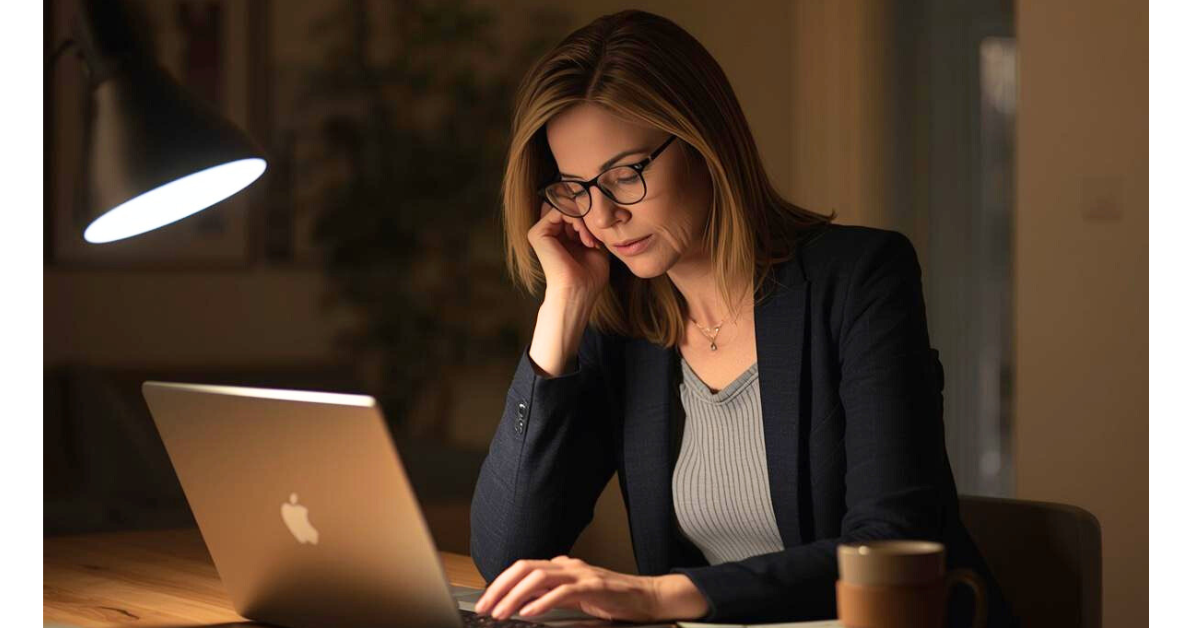 over-committed working woman working from late at night