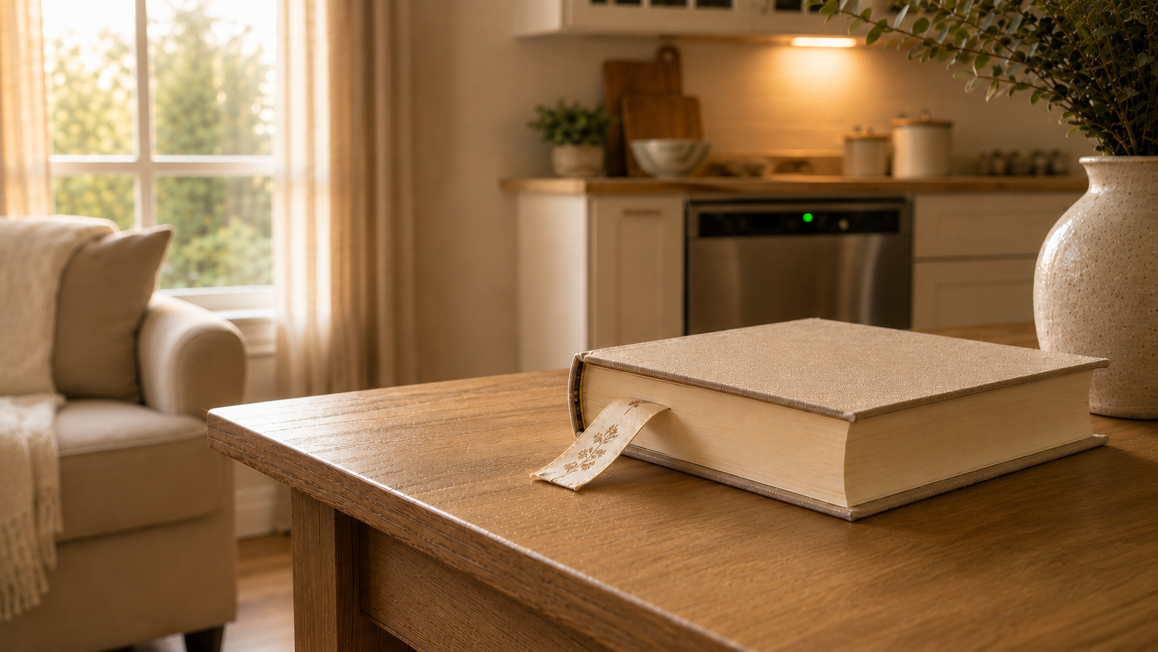 A closed book rests on a wooden table with a bookmark still marking its place, suggesting an evening that was meant for reading but never arrived. A closed book rests on a wooden table with a bookmark still marking its place, suggesting an evening that was meant for reading but never arrived.