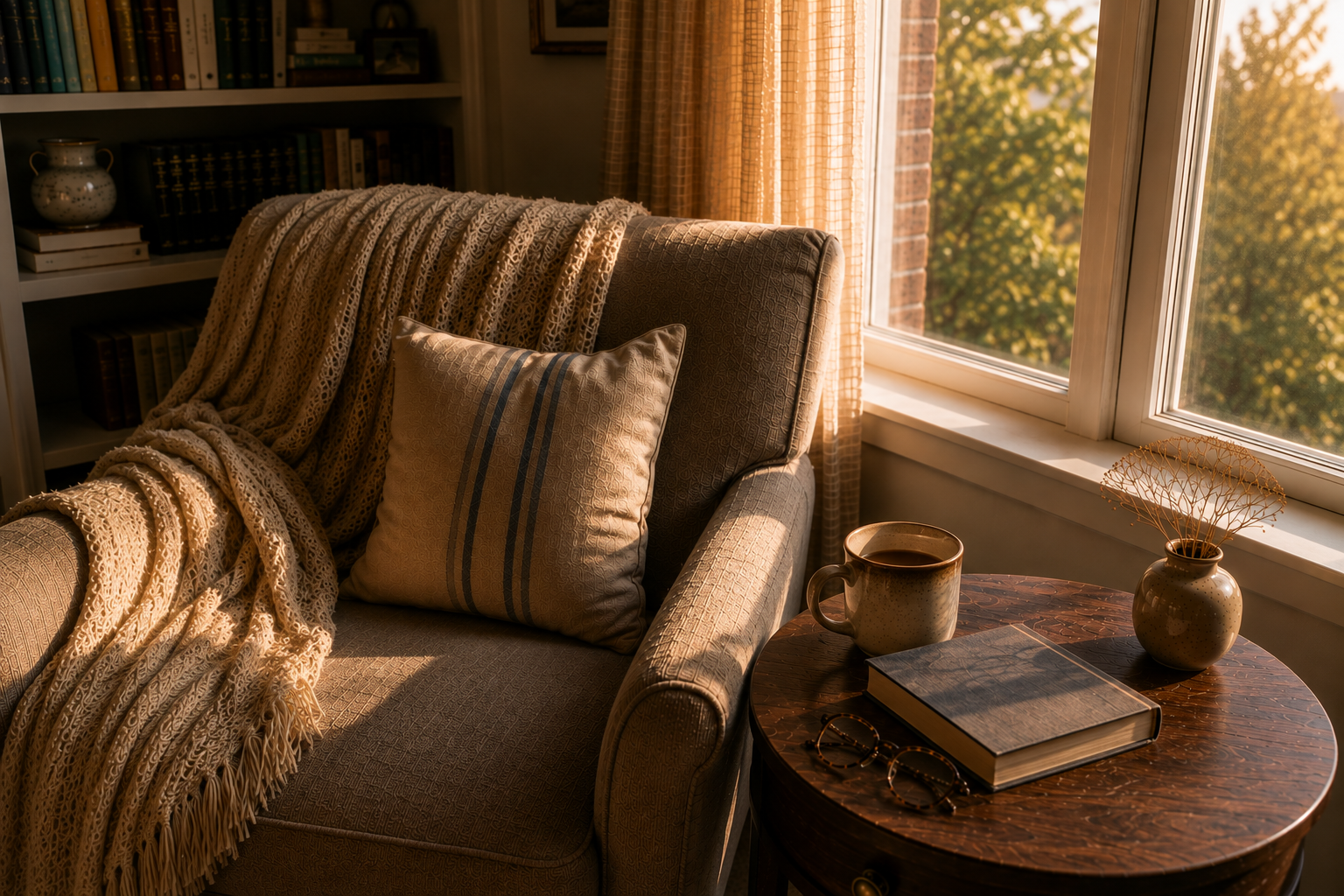 An empty reading chair, cold coffee, and an unread book after Saturday morning has quietly disappeared. An empty reading chair, cold coffee, and an unread book after Saturday morning has quietly disappeared.