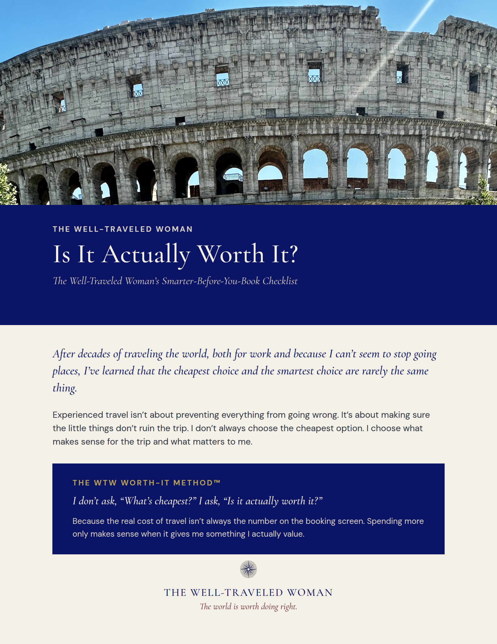 Cover of Is It Actually Worth It? — The Well-Traveled Woman's Smarter-Before-You-Book Checklist