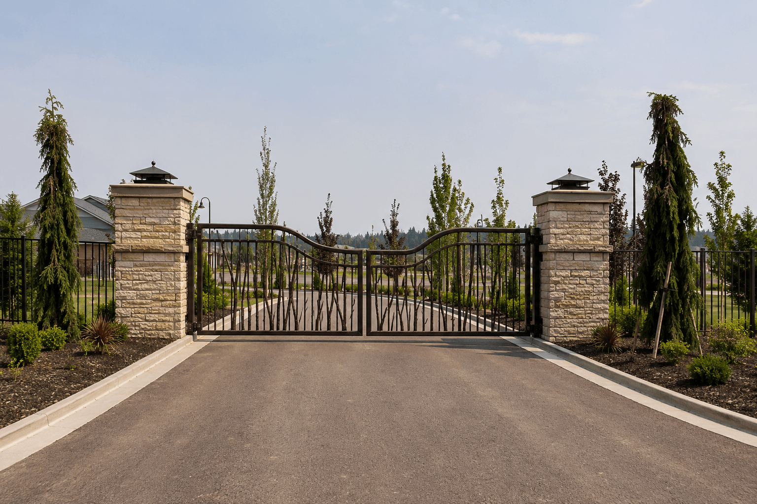 Custom large iron cat tails gate fabricated by Kodiak Gates & Iron.
