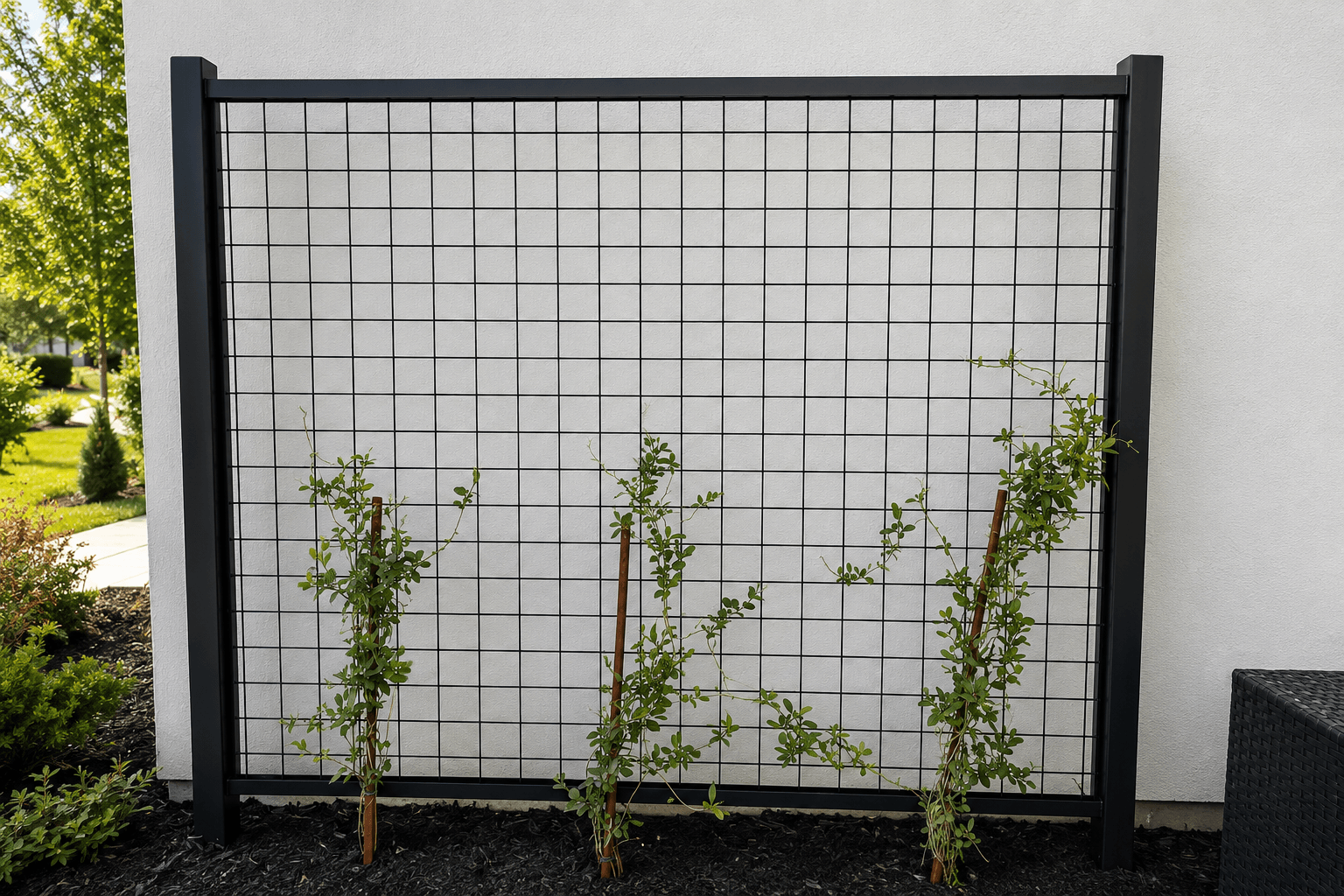 Decorative iron garden trellis fabricated by Kodiak Gates & Iron in Eagle, Idaho.