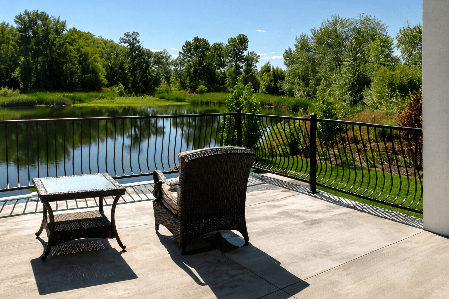 Custom iron balcony railing for a vacation home by Kodiak Gates & Iron.
