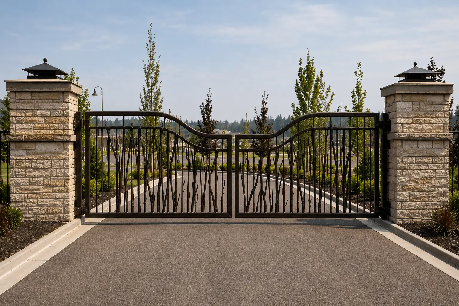 Luxury ornamental iron entry gate