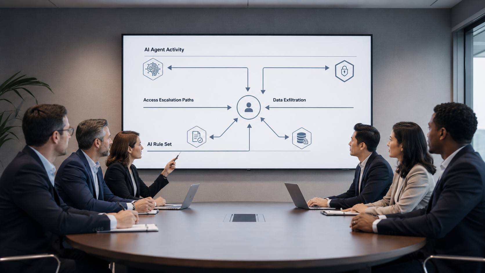 **SEO Alt Tag Variation:** `Secure AI agent access management showing identity governance, least privilege controls, monitoring, and enterprise cybersecurity protection`