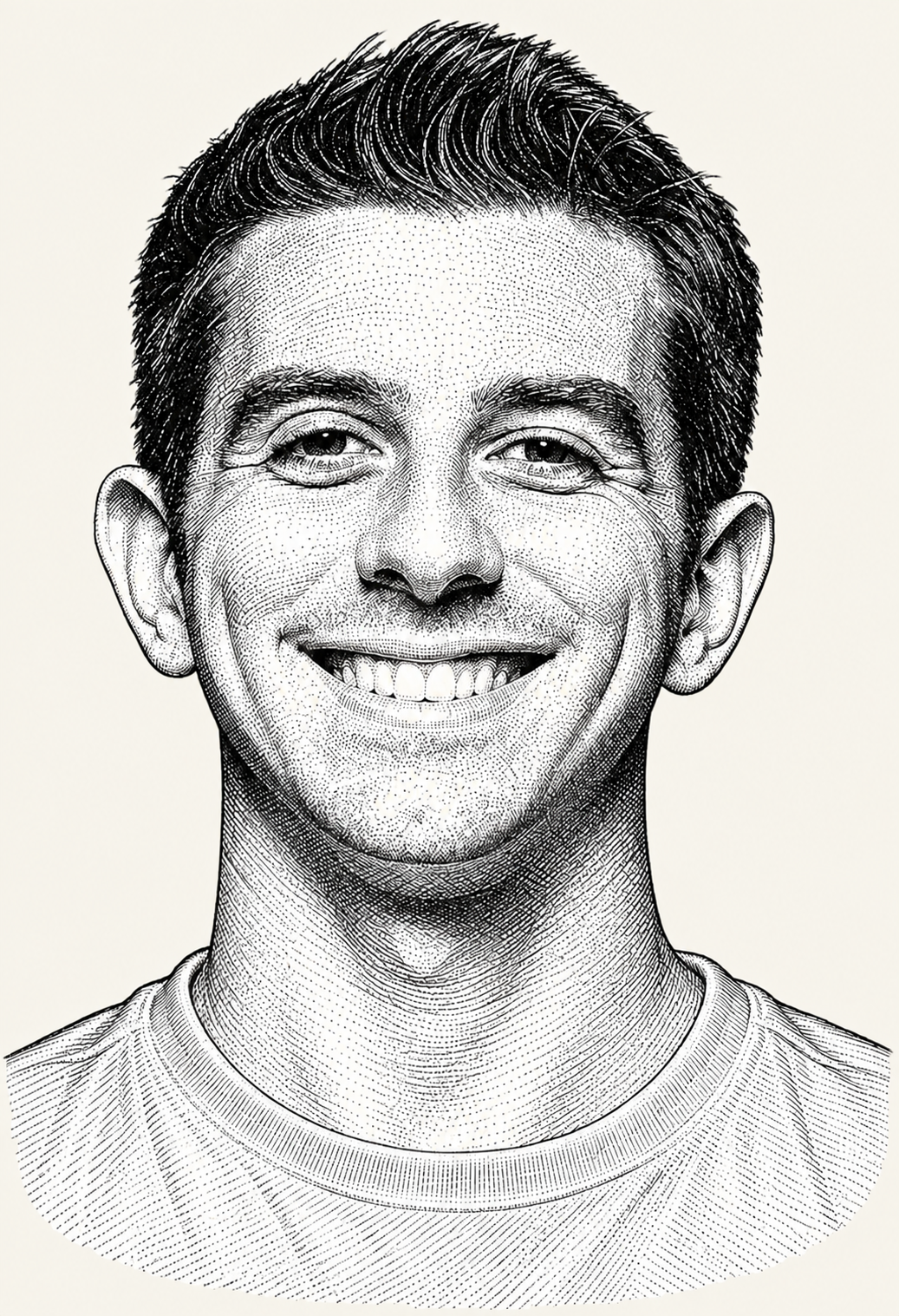 Stipple engraving portrait of AJ Casada