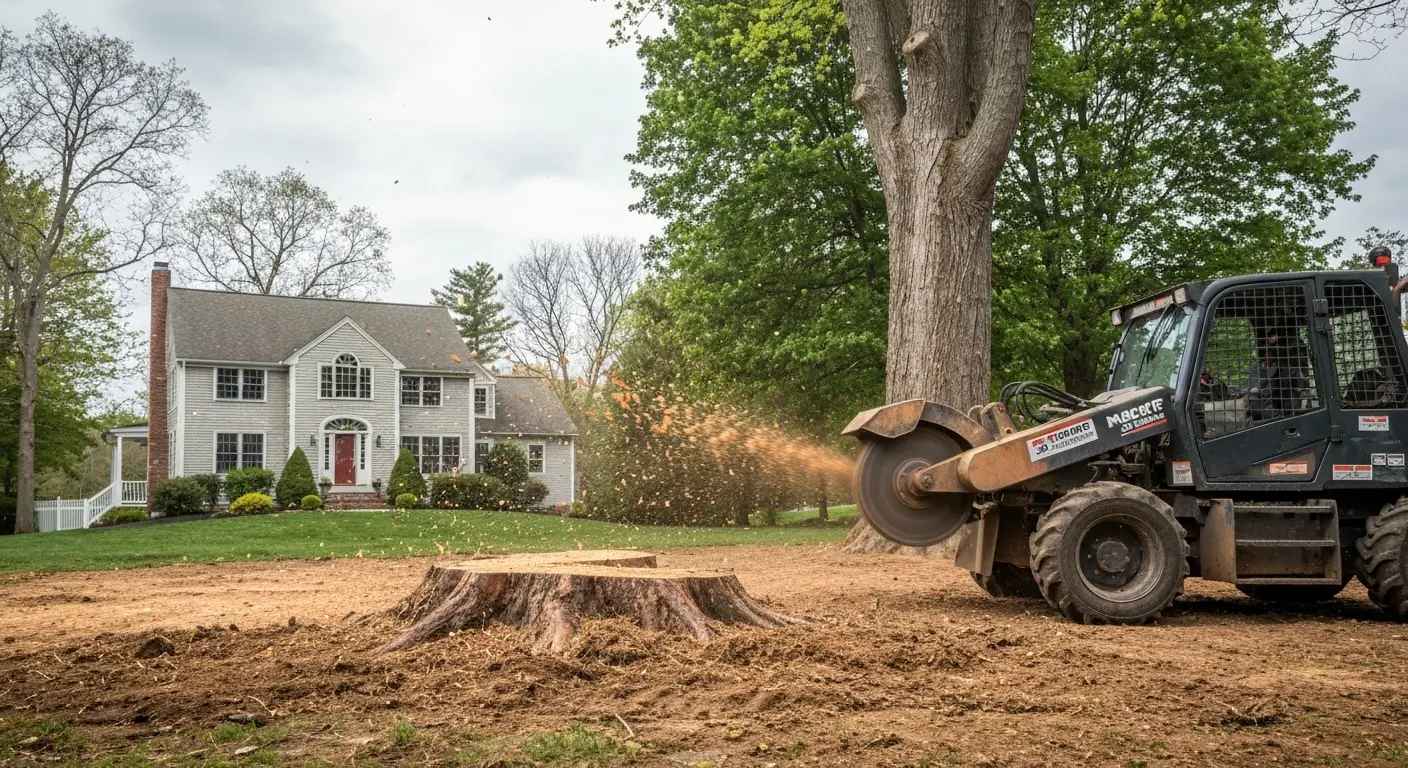 Professional stump grinding equipment in action
