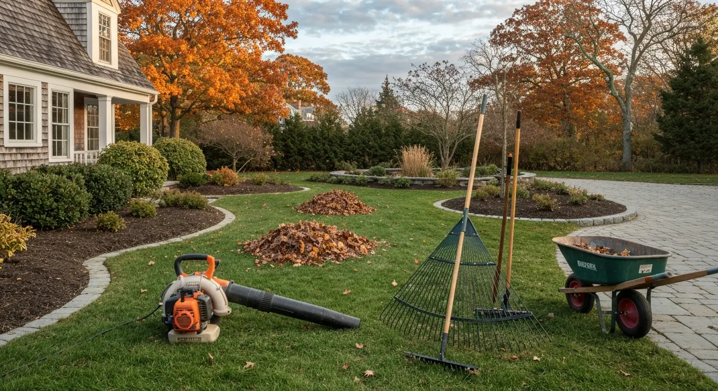 Fall cleanup at a Mystic property