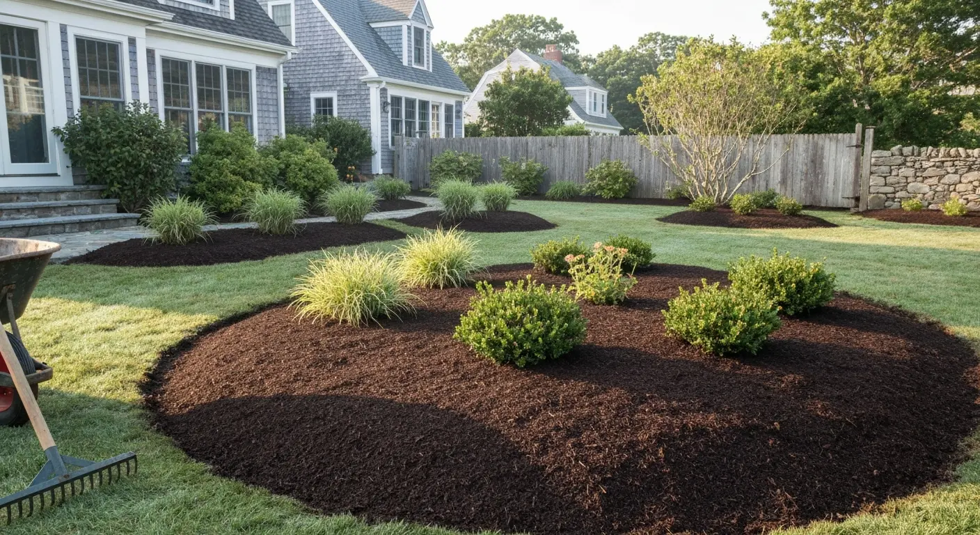 Mulching services at a Mystic property