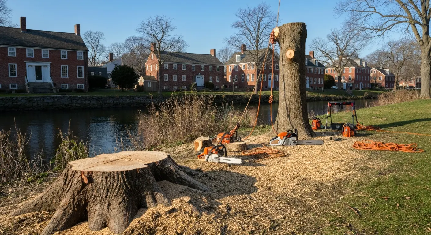 Tree removal and pruning near Mystic River