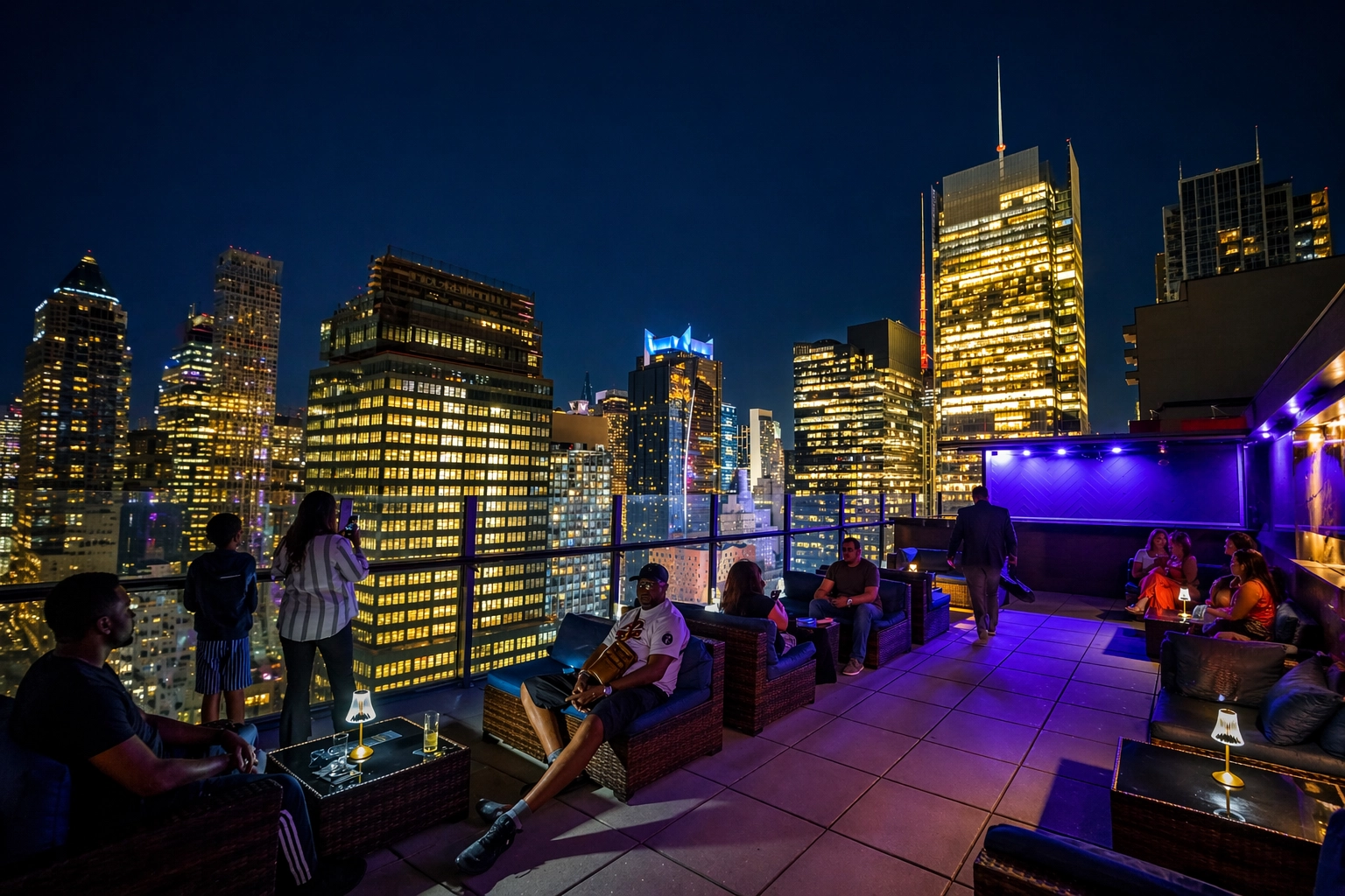 Rooftop party NYC skyline nightlife