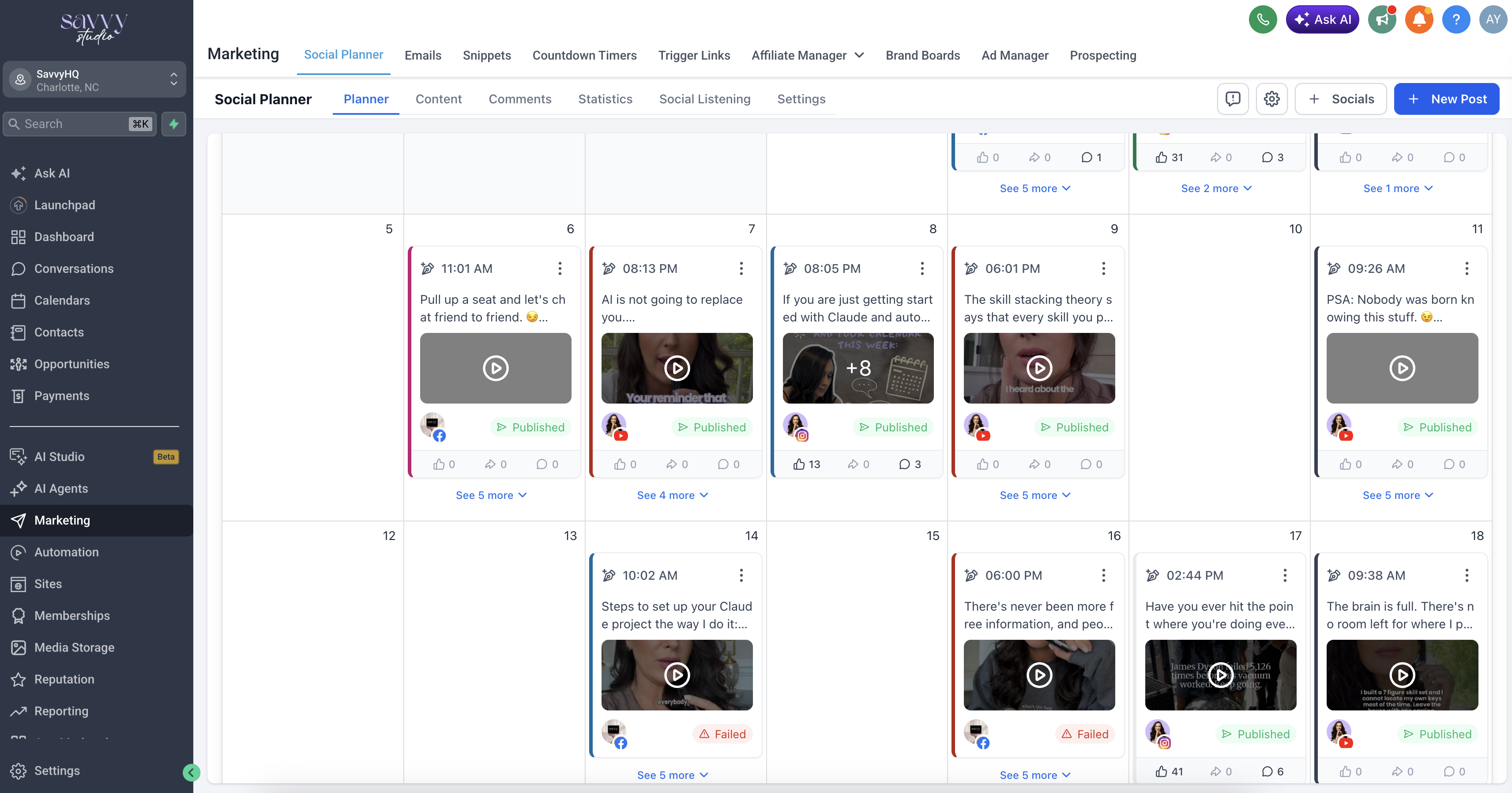 SavvySTUDIO dashboard