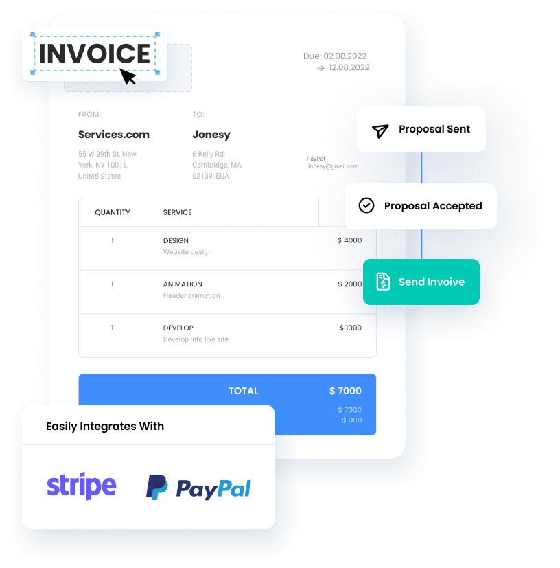 A screen mockup of the EmpowrSoft invoicing dashboard, showing features for creating and managing invoices, tracking payments, and generating financial reports.