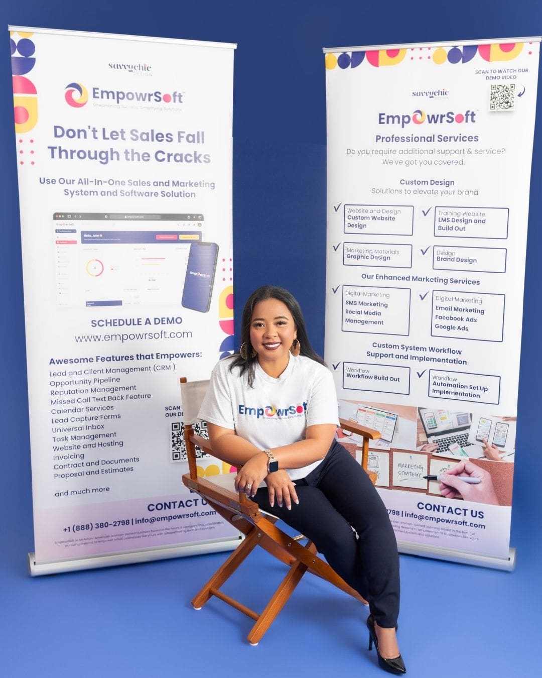 A professional headshot of Joanna Sherrow, founder of EmpowrSoft, with a friendly expression, representing the brand's vision and mission.