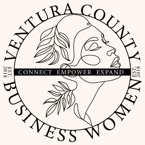 Ventura County Business Women logo featuring a stylized female profile with leaves, emphasizing the themes of connection, empowerment, and expansion since 2018.