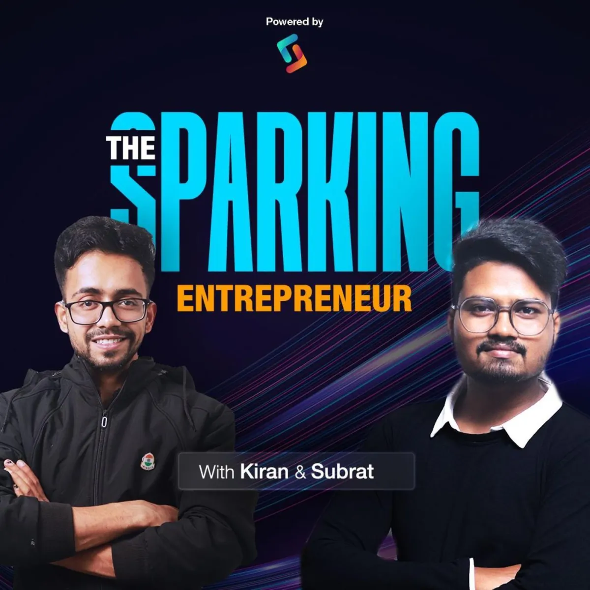 Nikki Gianni, leadership coach and former military leader, featured in a podcast about entrepreneurship and personal growth, alongside hosts Kiran and Subrat.