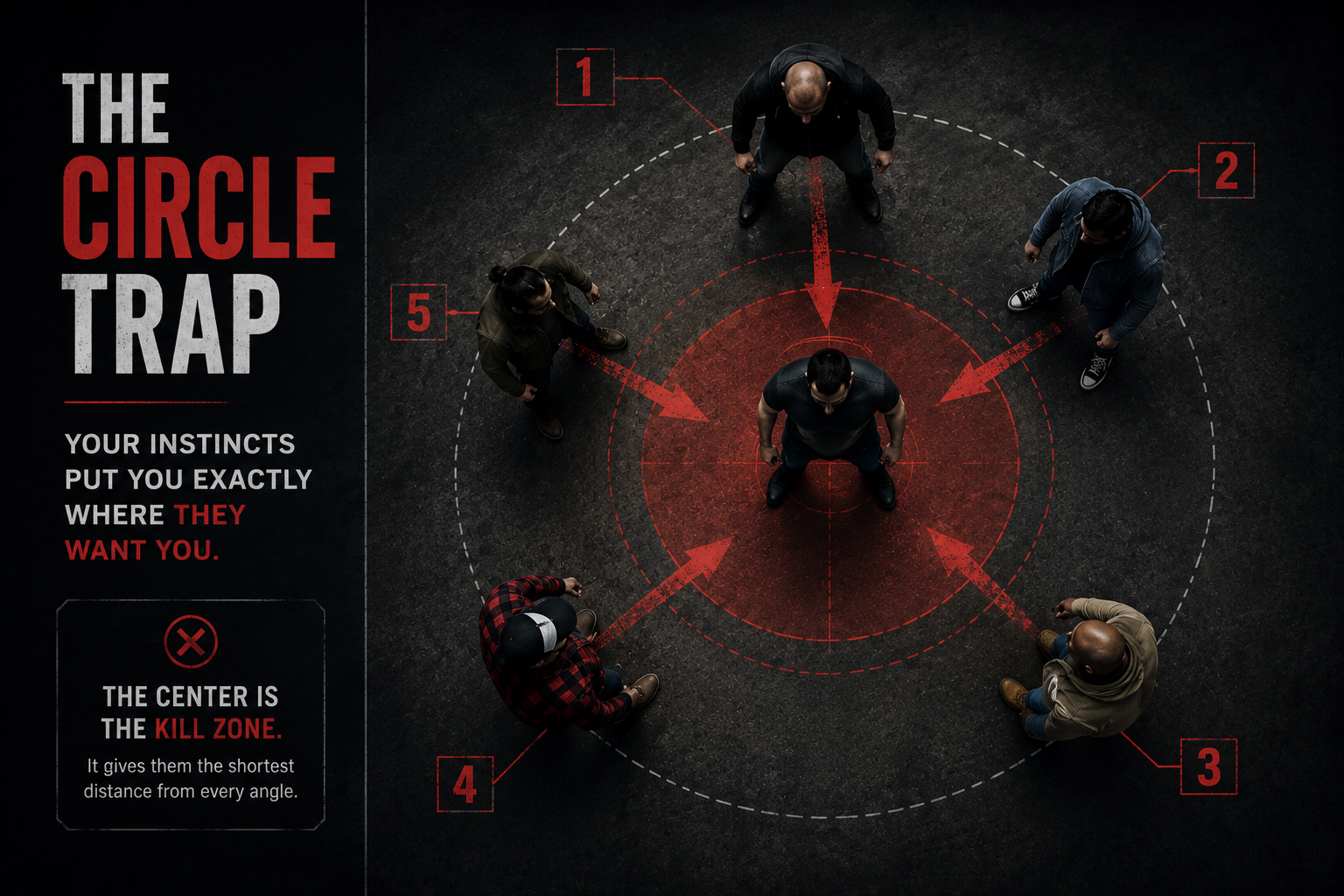 The Circle Trap: your instincts put you exactly where they want you. The center is the kill zone.
