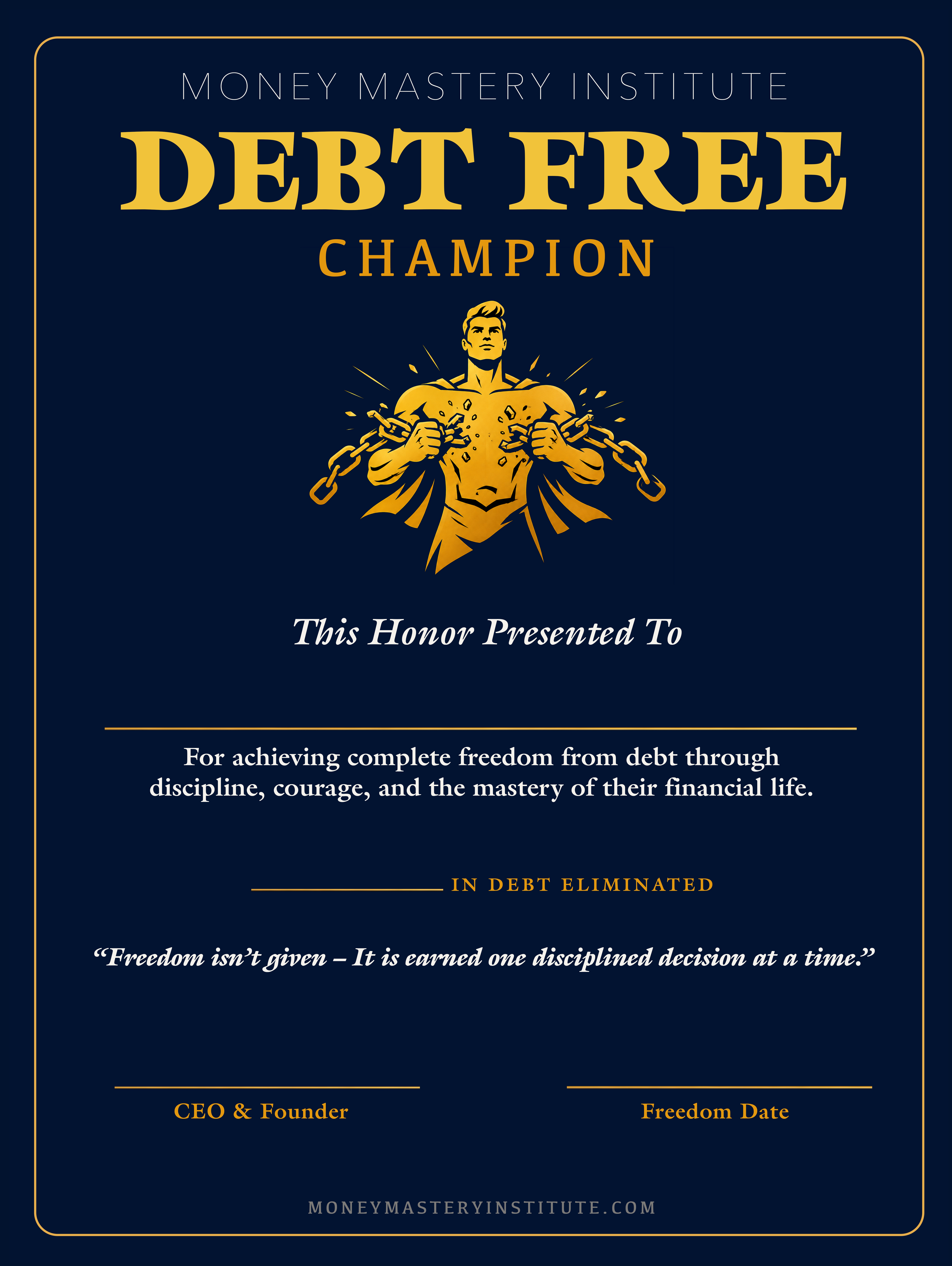 Debt-Free Champion Plaque