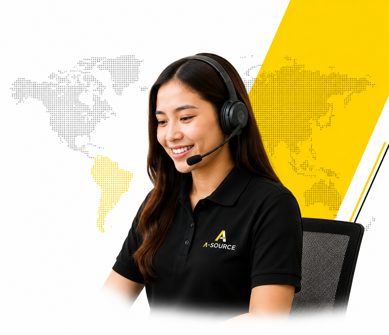 Filipino support agent with headset