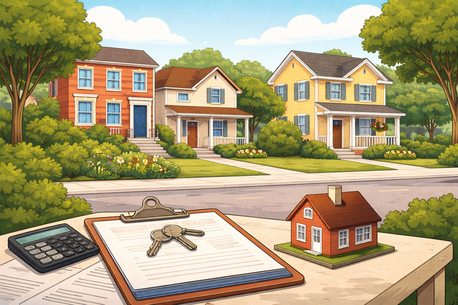 Maryland residential rental homes with lease documents, keys, and property management concept Maryland residential rental homes with lease documents, keys, and property management concept